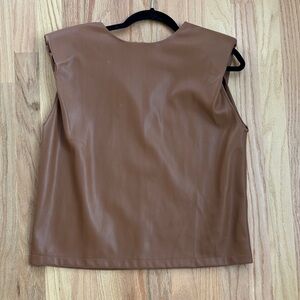 Mango Tan Faux leather Sleeveless Blouse